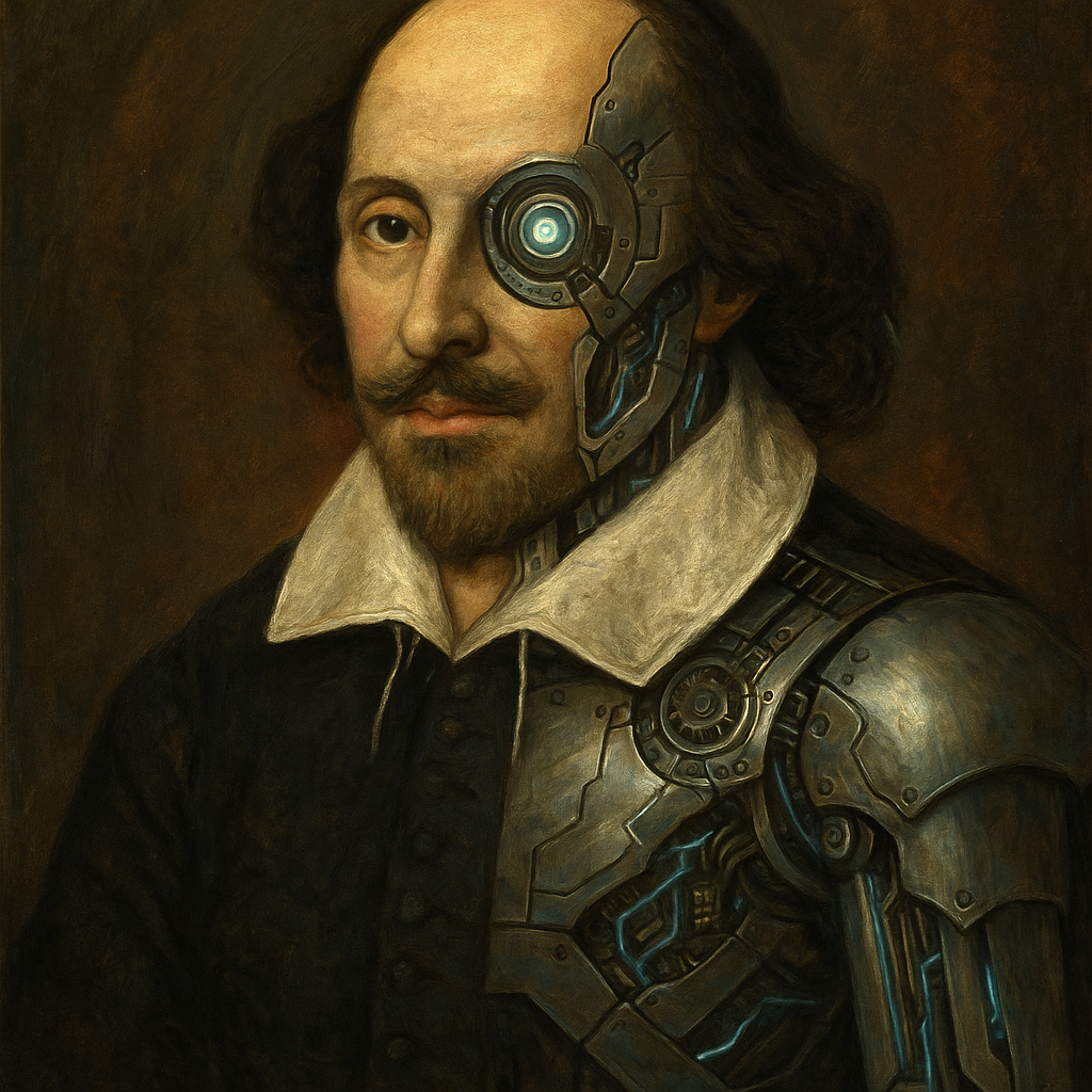 An AI image of William Shakespeare as a cyborg.